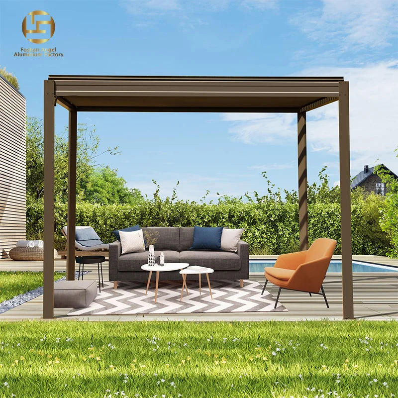 Minimalist Style Frameless Sliding Door Aluminium Pergola Motorized Option Eco-Friendly Balcony Patio Kit Customizable Sizes