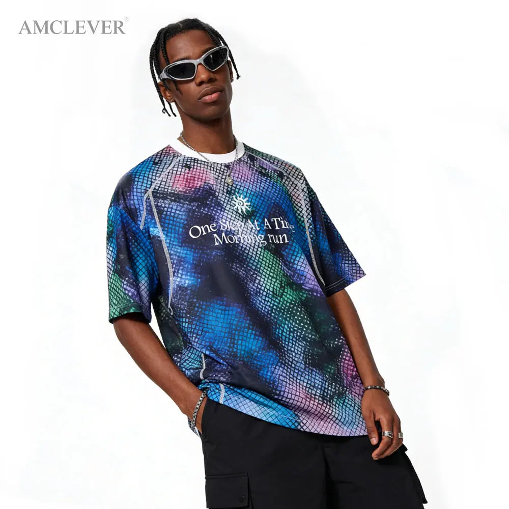 Lightweight Sporty Men's T-shirt Tie Dye Digital Print 2026 SS American Retro New Arrival 150GSM Casual Short Sleeve Tee