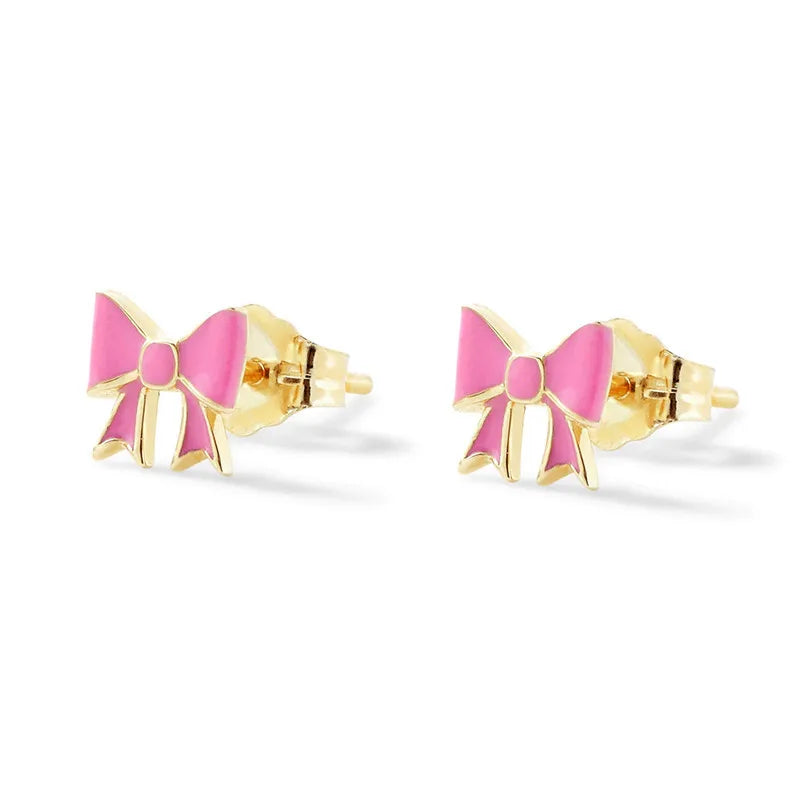 Low MOQ Wholesale Jewelry Women Colorful 925 Silver Enamel Bow Stud Earring