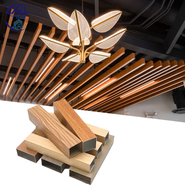 Wooden Grain Aluminum U Shape Stretch Baffle Ceiling Metal Suspended Profile Strip Ceiling