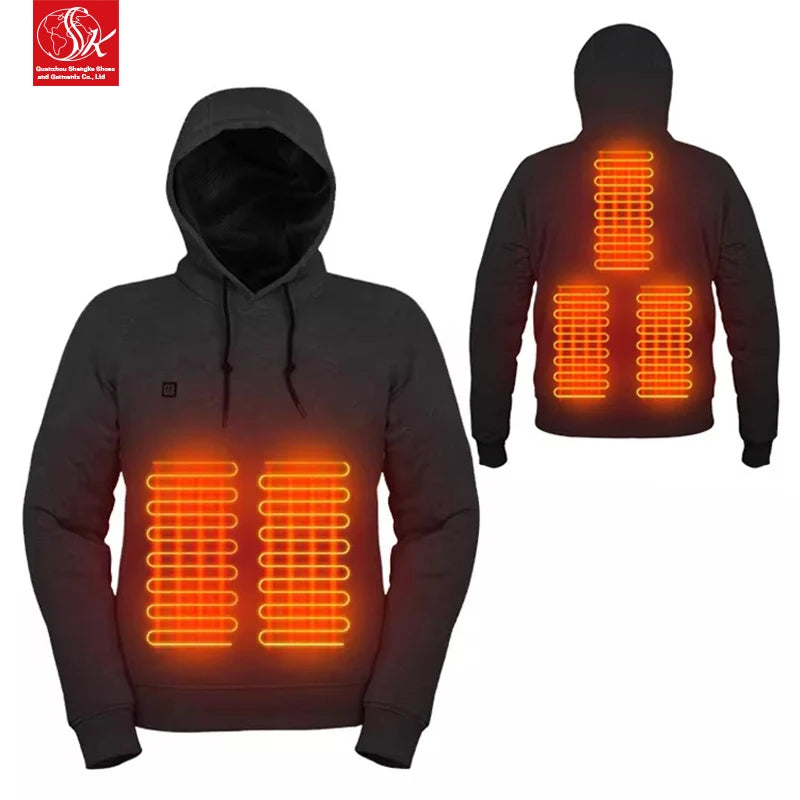 SK 360G Men's Winter Hooded USB Rechargeable Waterproof Windproof Casual Style Puff Printing Zipper Closure Heated Front Jacket