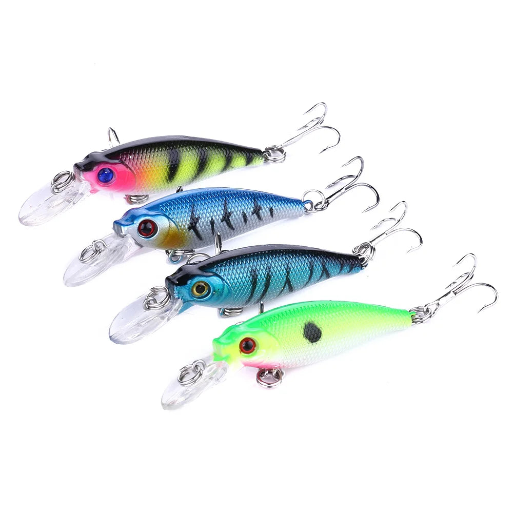 Wholesale for MI017 65mm 5g Minnow Lure Bass Fishing Wobbler 4pc Set River Lake Stream Metal ABS Printed 8# Steel 3D Eyes