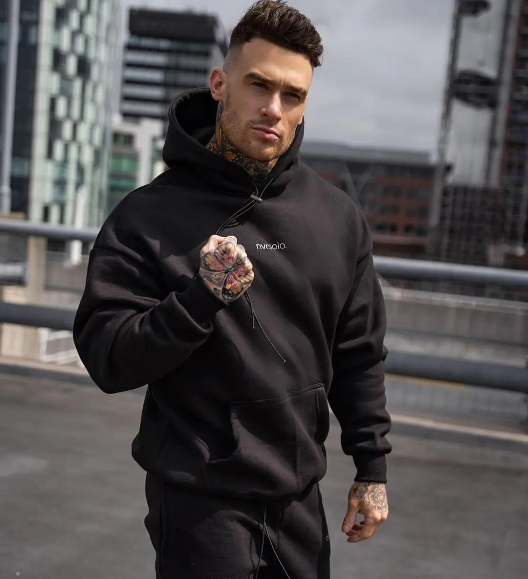 Men's Trendy Fitness Casual Pullover Sweatshirt Autumn New Arrival Hooded Training Wear Loose-Fit Wore Wore Fabric