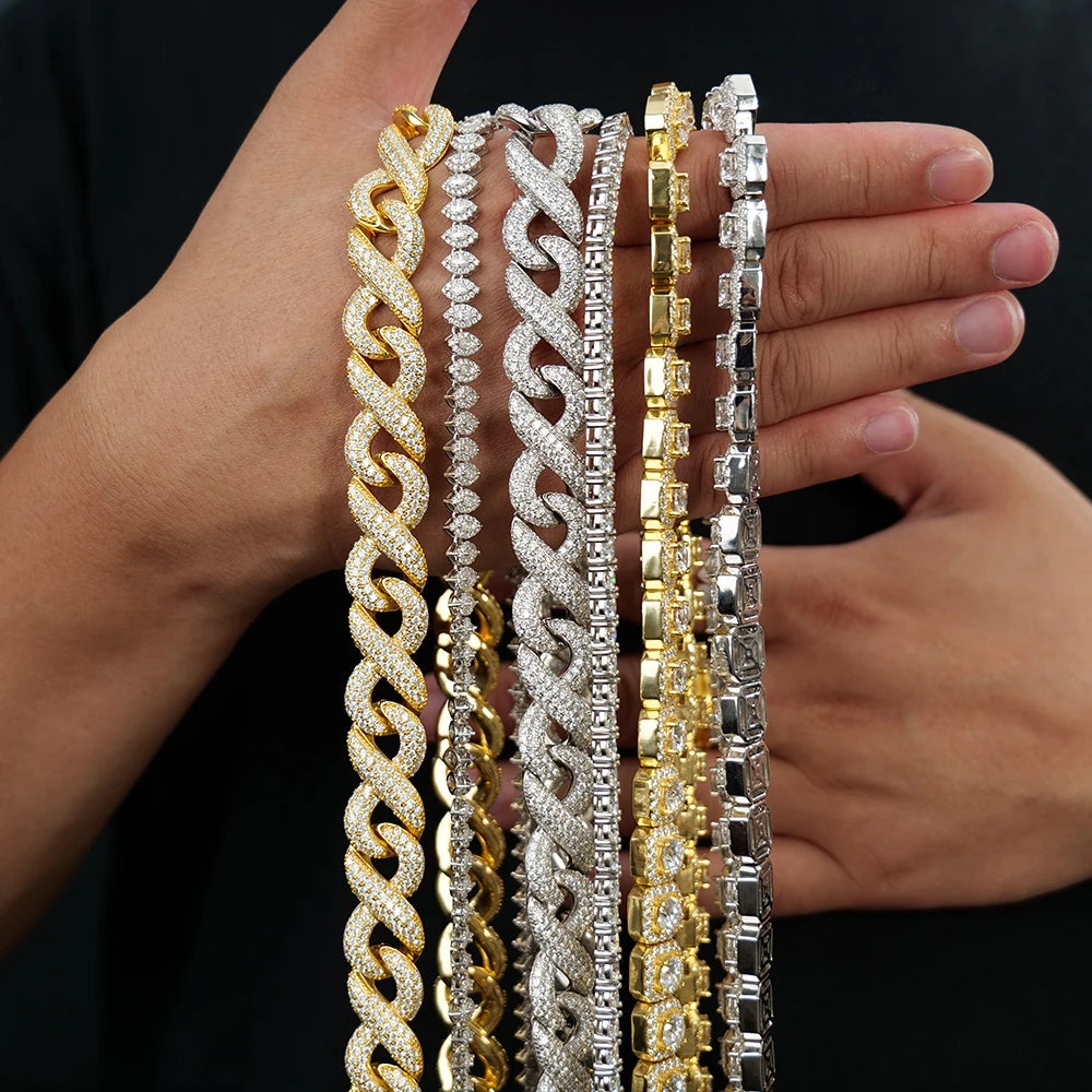 Hip Hop Fashion Jewelry 8inches 20inches Moissanite Tennis Necklaces 925 Sterling Silver Square Round Marquise Iced Out for Men