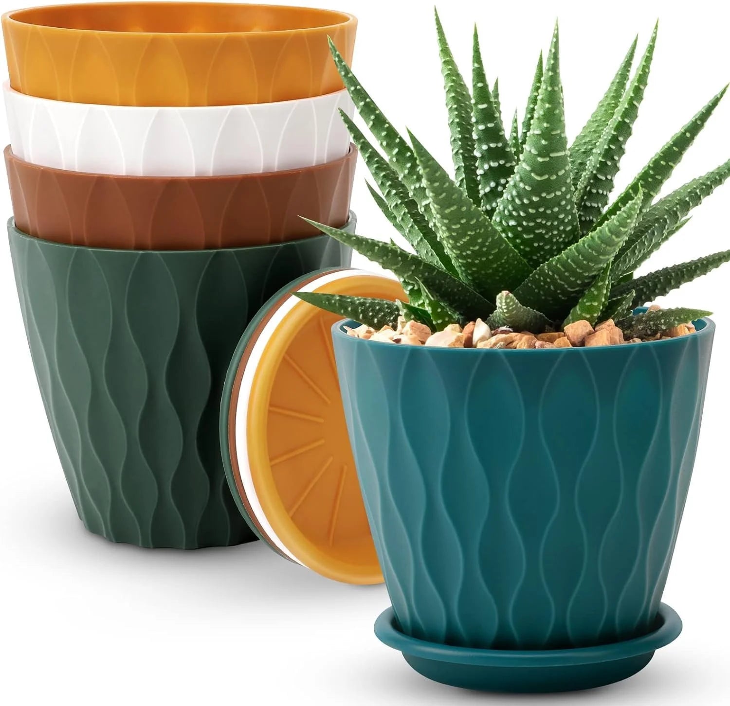 6 Inch Durable Lightweight PP Flower Pots Drainage Saucers 5 Pack Decorative Planters Home & Garden Indoor Outdoor