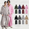 Custom Vintage Hoodie Pants SetWashed Tie-Dye Boxy Cropped Zip Snow Wash Curved Wide Leg BottomsPlus Size Unisex Vintage Set