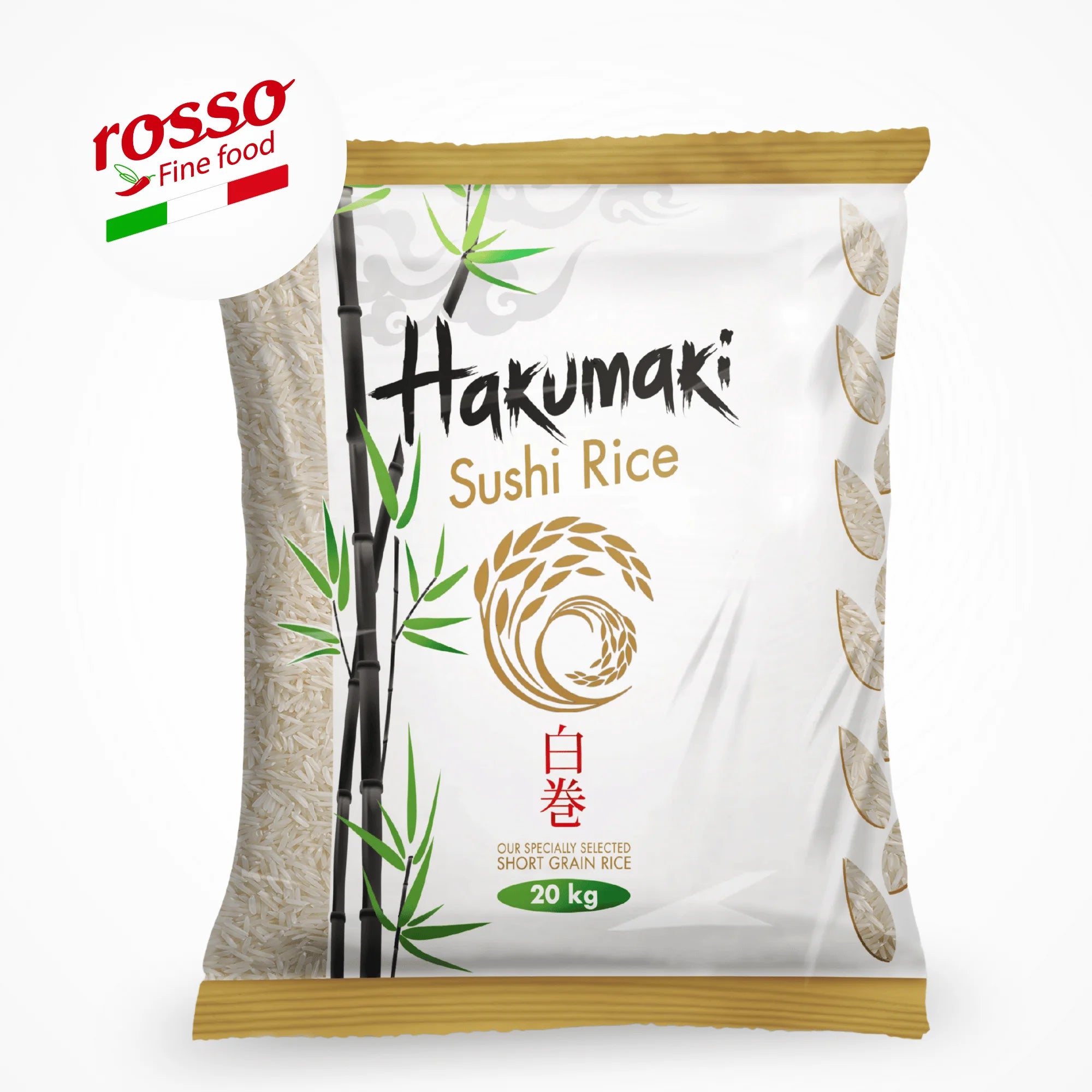 Hakumaki Short-Grain Dried White Rice Sushi 20kg Pillow Cellophane Bag High Quality Fresh Soft 26 Months Shelf Life GMO