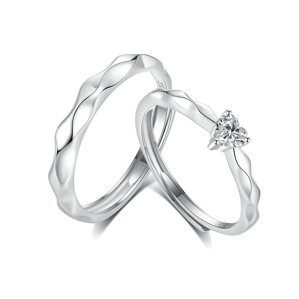 FDJZ-168 925 Sterling Silver Simple Love Heart Zirconia Wave Sparkling Finger Adjustable Couple Ring for Women Female Jewelry