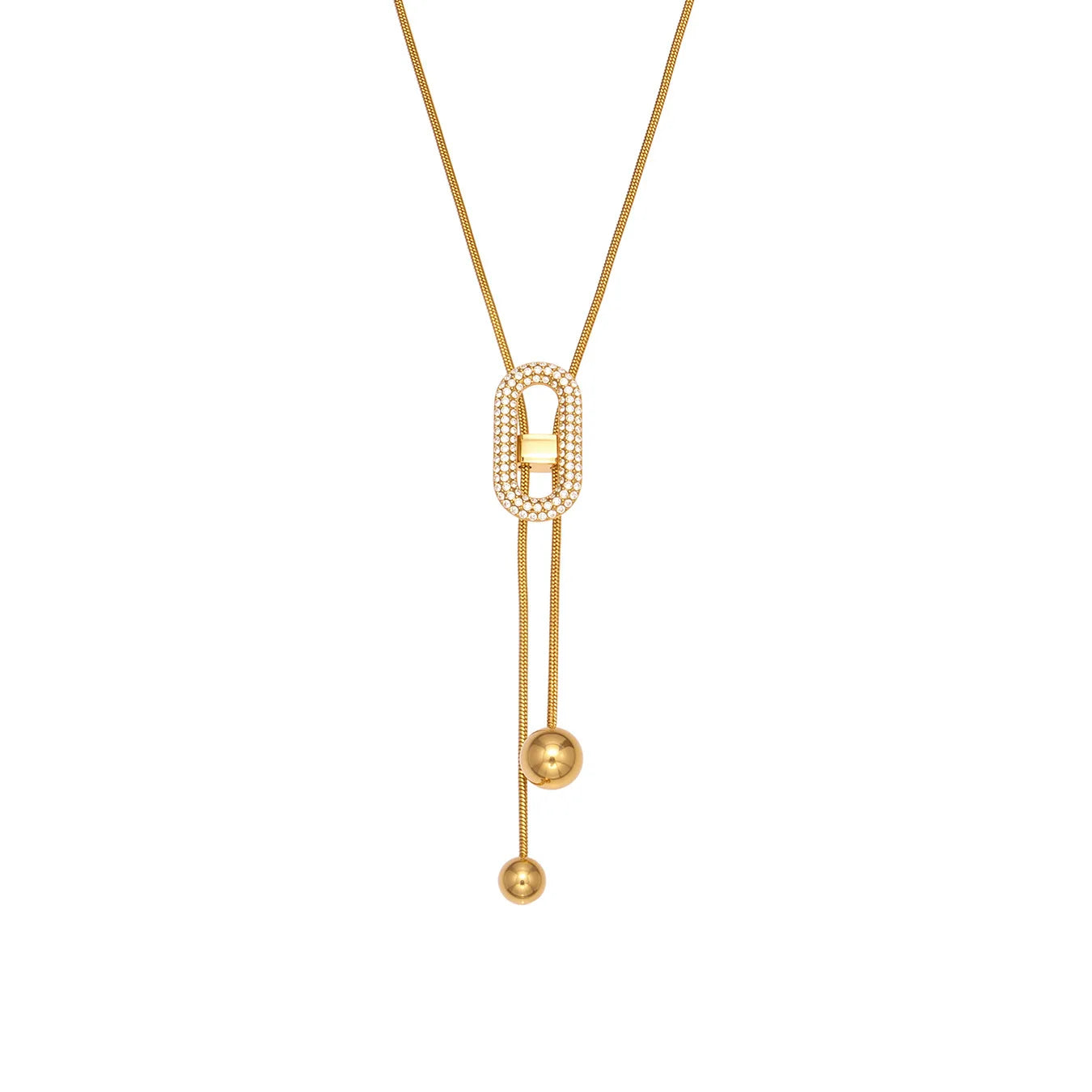 Wholesale Adjustable Tassel Necklace Stainless Steel Collarbone Choker with Round Beads CZ Stones