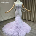 Jancember YL0011 Crystal Purple Sequins Beaded Mermaid Evening Ruffle Gowns Dresses