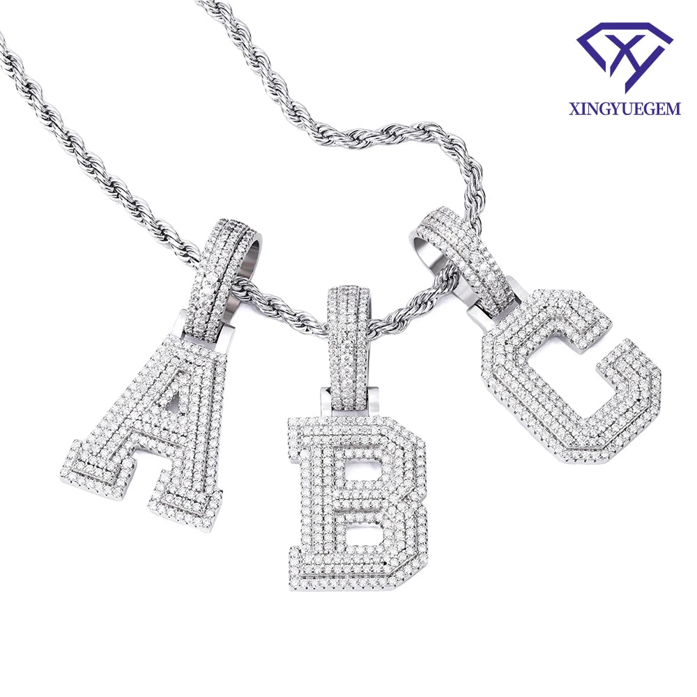 Custom 925 Sterling Silver Moissanite Initial Pendants Iced Out Hip Hop A-Z Letter Jewelry for Men
