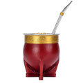 Handmade Leather Baroque Imperial Gourd Yerba Mate Cup Set with Bombilla Straw and Tea Shaper Argentina Style
