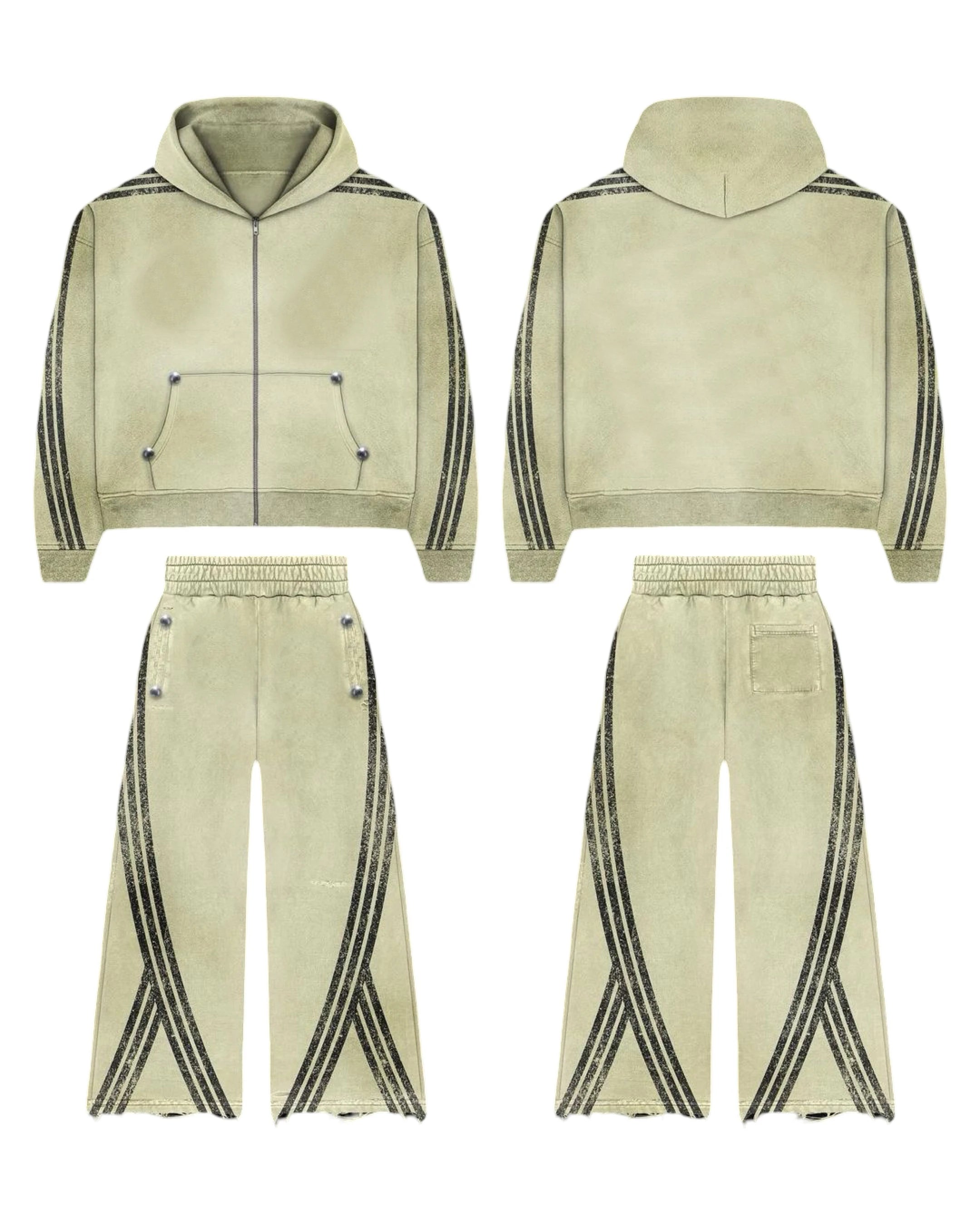2025 Cotton French Terry Screen Printing Hoodies Flare Pants Panels Street Wear Acid Wash Men's Plus Size Tracksuits Breathable