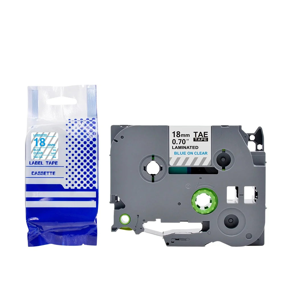 Tatrix TZ143 TZe143 TZ-143 TZe-143 18mm Blue on Clear Compatible Laminated Label Tape Cartridge for Brother P Touch PT300
