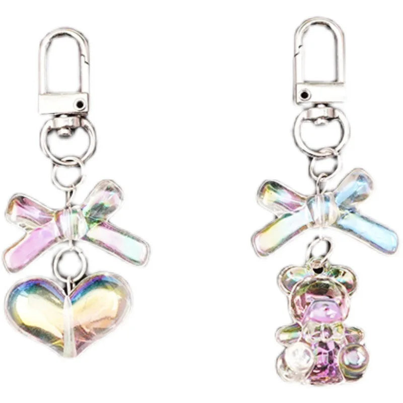 HOT Heart Bear Keychain Acrylic Bow Knot Heart Key Chains Phone Charm Pendant Couple Gift Sparkling Y2K Keychain Girls Keyring