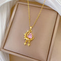 Pink Star Moon Full Diamond Light Luxury Elegant Gorgeous Necklace
