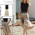 Europe & America Summer New Arrival Minimalist Office Elegant Waist-Cinching Sleeveless Dress with Shoulder Pads and O Neck