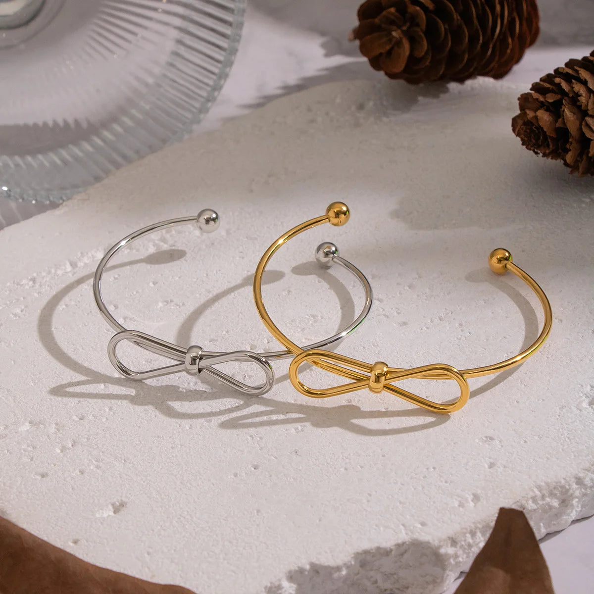 Stainless Steel Bangle Fashion Bracelet Simple Bow Knot Open Bangle Women Trendy Daily Wear Stylish Waterproof Stainless Steel