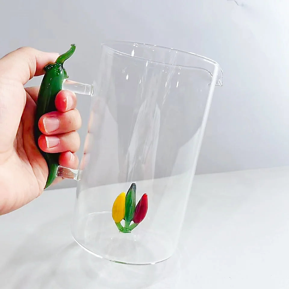 Stylish Borosilicate Glass Teapot with Chili-Shaped Handle Heat-Resistant Eco-Friendly Drinkware 1000ml Capacity
