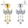 Titanium 16G Internal Thread Triple Marquise CZ Chain Dangle Labret Stud Helix Conch Cartilage Tragus Flat Back Piercing