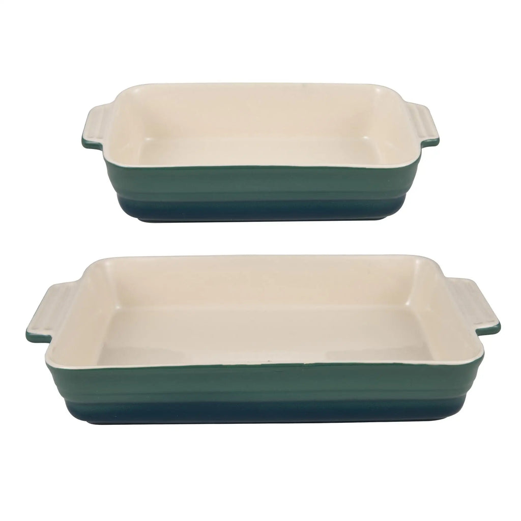 Bergner EXCALIBUR Set of 2 Rectangular Stoneware Oven Dishes in Green