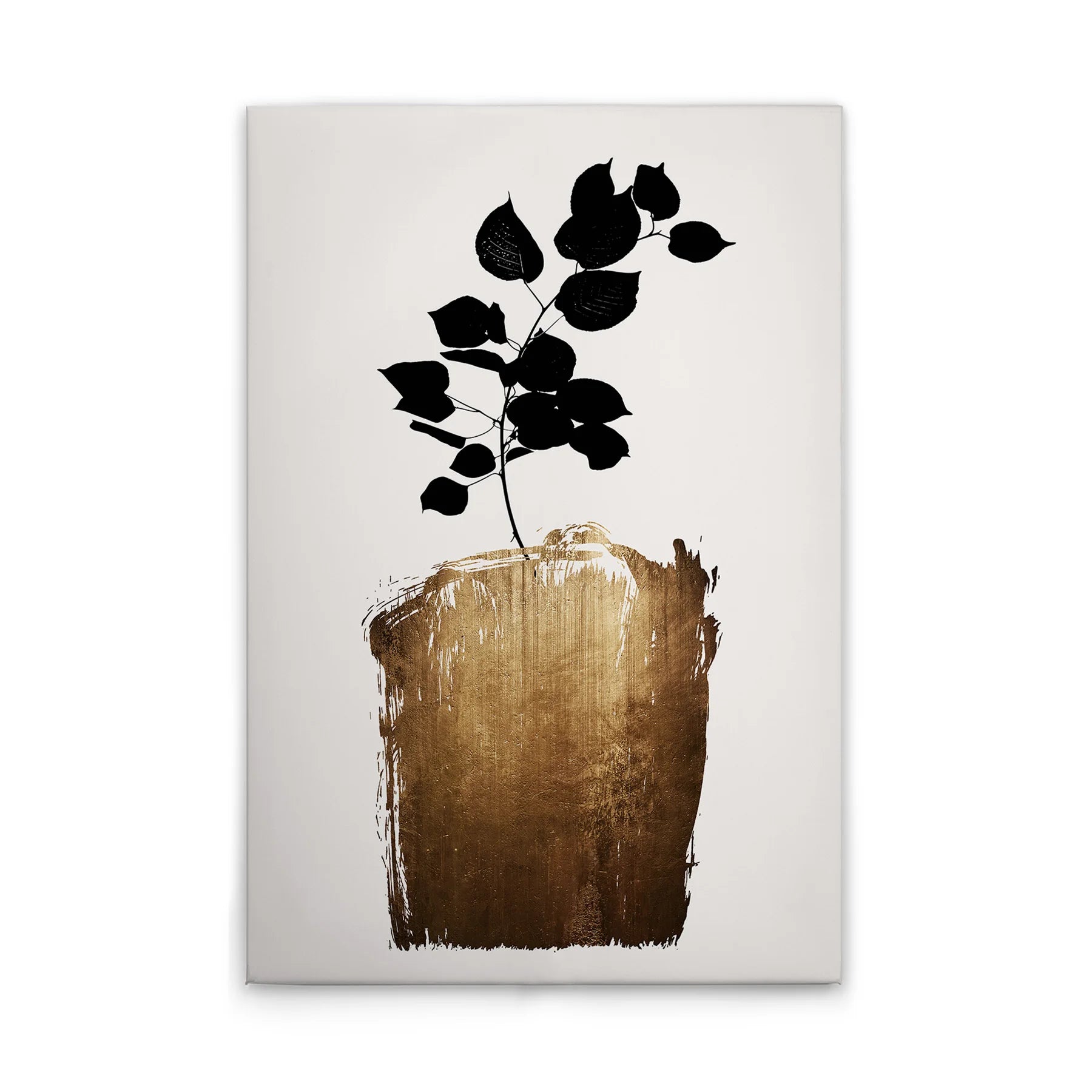Made In Germany - Home Decor Canvas Picture Leaves Black Gold - Wall Painting Mural In Cream And Gold - Stretcher Frame Art