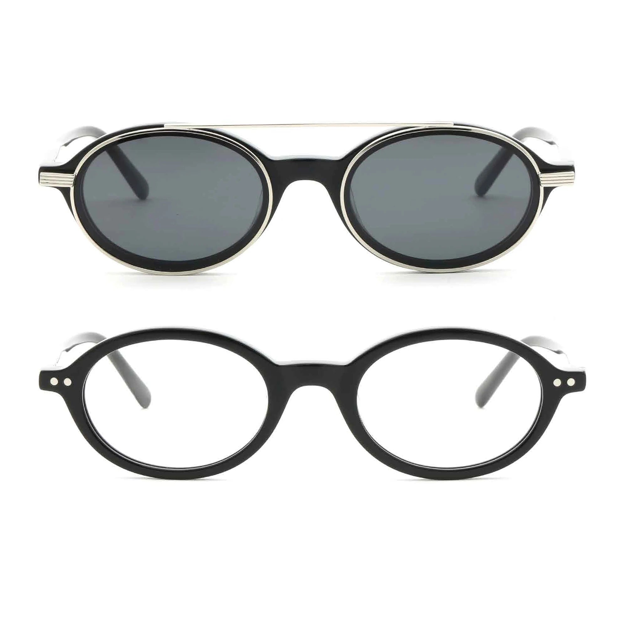 Clip-On Metal Sunglasses & Eyeglasses 2-in-1 Sleek Frame Dual-use for Sun/daily Styling