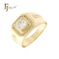 FJ Fallon Fashion Jewelry Solitaire Men's Rings Plated in 14K Gold Brass Based