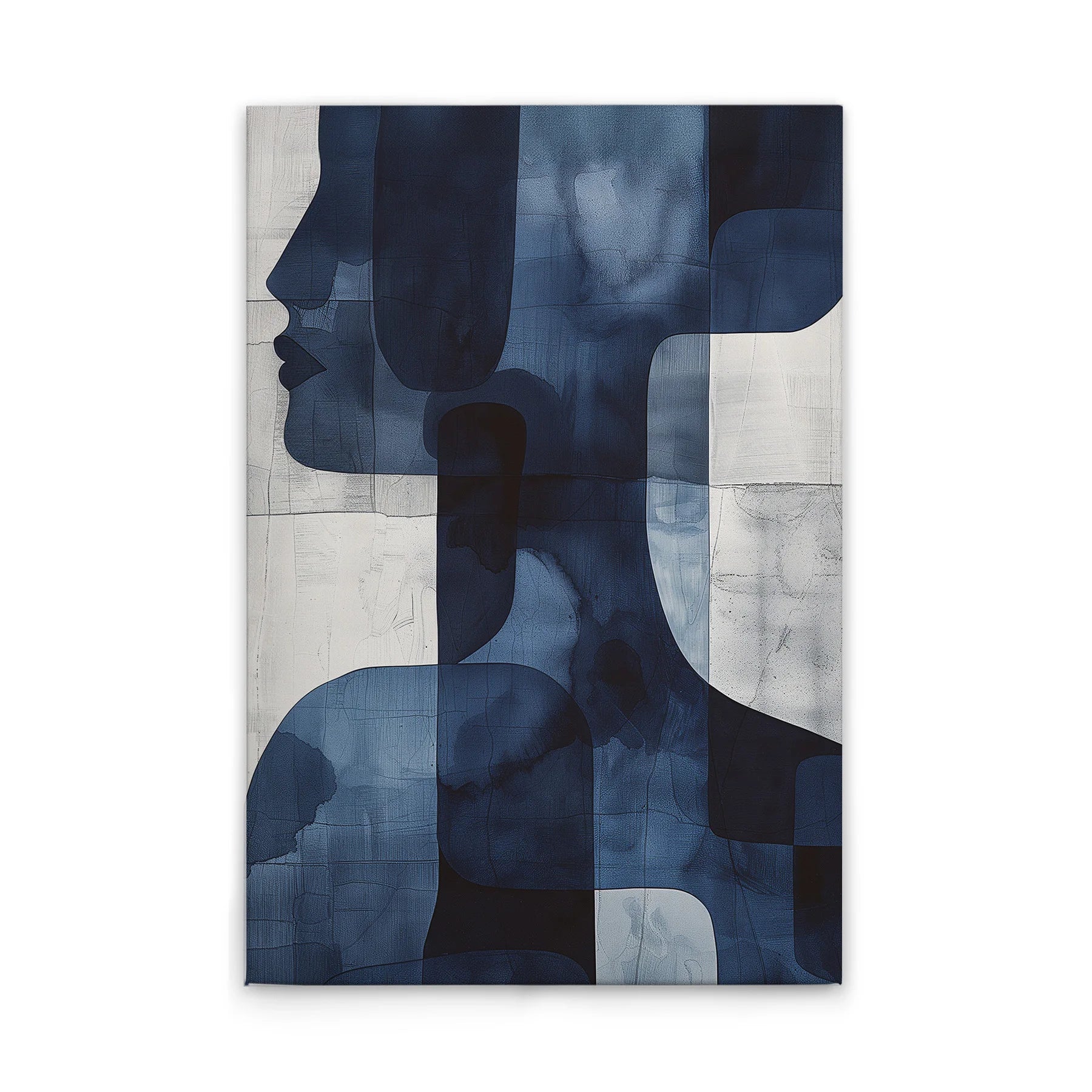 Made In Germany - Home Decor Canvas Picture Abstract Face - Wall Mural In Blue And White - Canvas Picture On Stretcher Frame