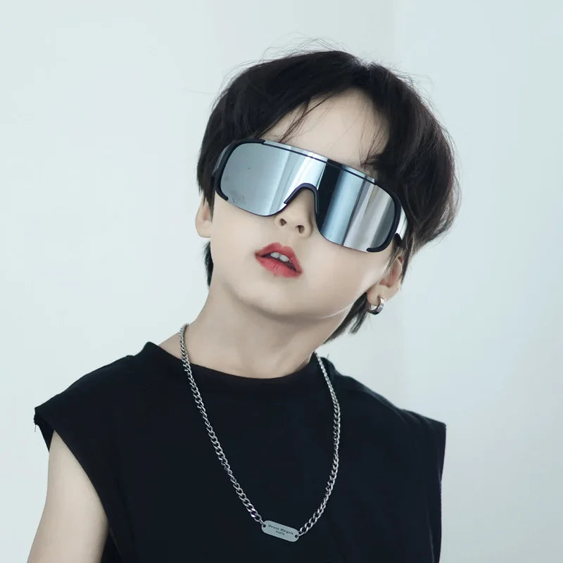 Logo Custom 2025 Fashion Boys Girls One Piece Lens Cycling Goggles Sun Glasses UV400 Big Frame Kids Sport Sunglasses
