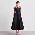 Custom Black Bodycon Long Sleeve Elegant Off the Shoulder Mesh Canopy Patchwork Dress Formal Dress
