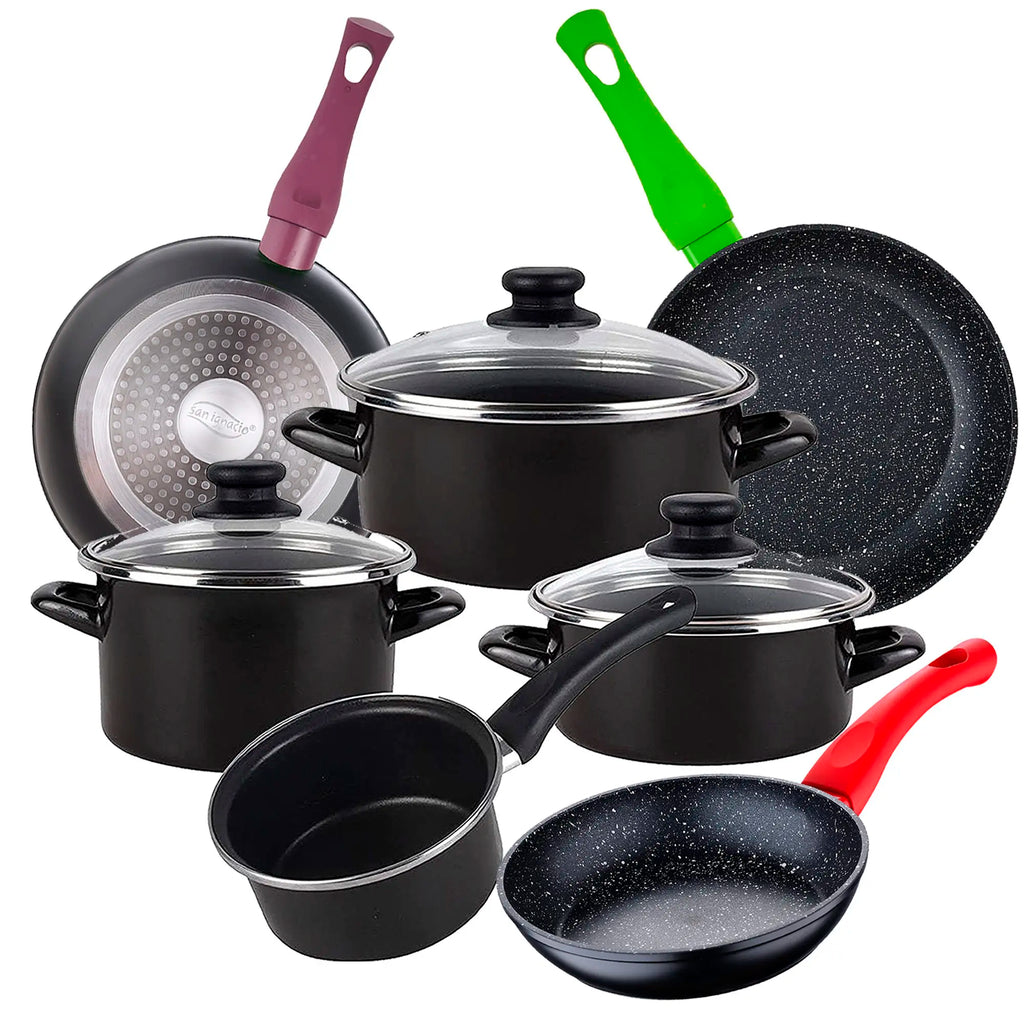 MAGEFESA Kenia 7-piece cookware set in vitreous enamelled steel with frying pans (18/22/26 cm) SAN IGNACIO Jolie forged aluminum
