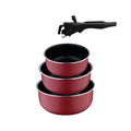 Bergner Click&Cook Set of 3 Saucepans 16/18/20cm Pressed Aluminum Red + Removable Handle