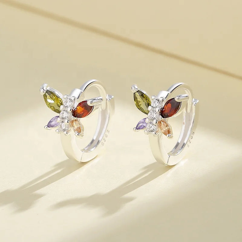 New Arrival Fine Jewelry for Women Vintage Butterfly Pattern 925 Silver Hoop Huggie Earrings
