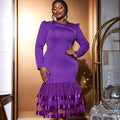 AM040712 ADR051021 Elegant Long Sleeve Round Collar Asymmetric Beading Mesh Mermaid Evening Dress