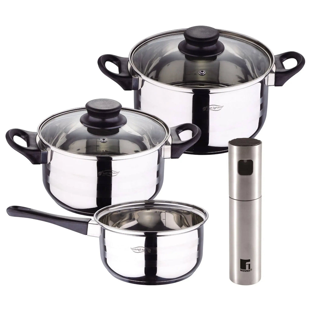 Toledo 5pc cookware set suitable for induction hobs + Bergner Copper Oil and Vinegar Sprayer 4x17.5cm in stainless steel