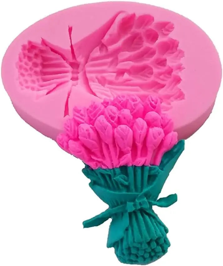 Tulips Bouquet Flower Silicone Fondant Mould for Cake DIY Supplies Pastry Baking Tools Resin Ornaments Handmade-Soap