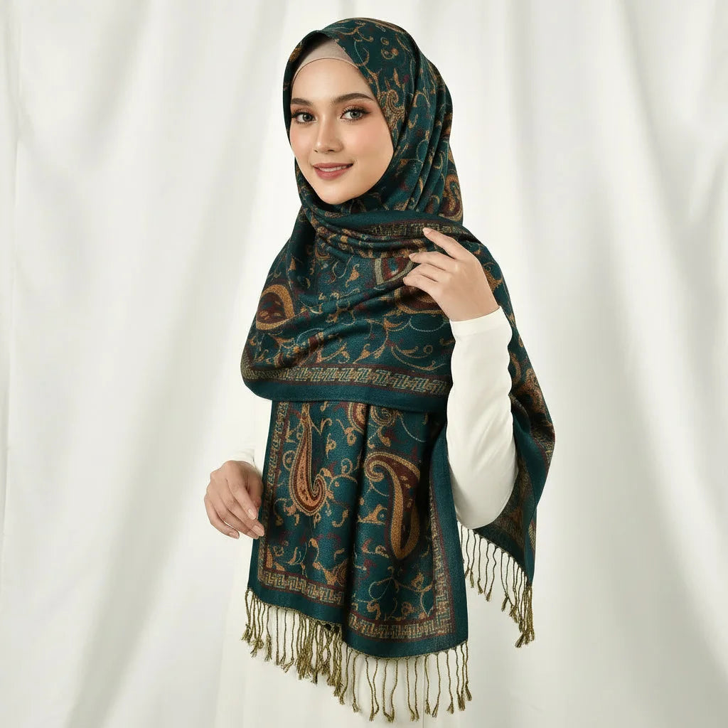 Cotton Cashew Jacquard Stoles Muslim Hijab Women Vintage Paisley Printing Embroidery Hijab Scarf Long Shawl 180*80cm