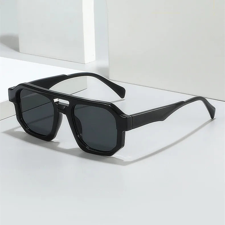 Logo Custom 2025 Retro Men Women Punk Sun Glasses UV400 Gradient Shades Double Bridges Square Sunglasses Men Women