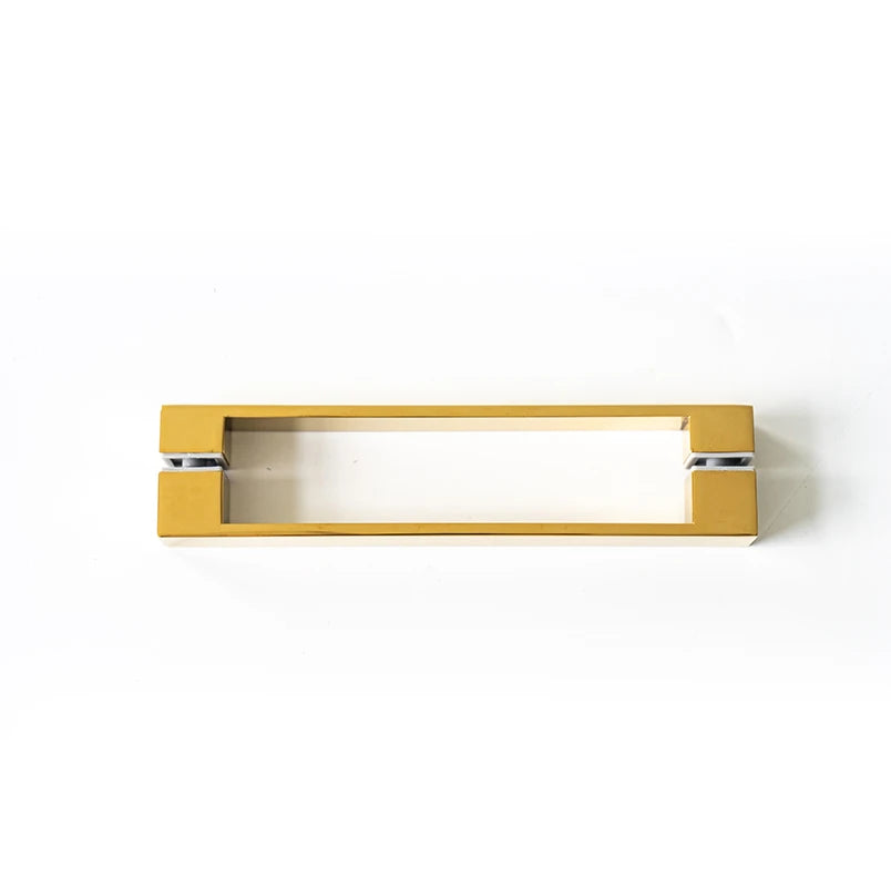 Hydrorelax PVD Gold Finish Rectangle Loop Shower Door Pull Stainless Steel Back to Back Handle for Frameless Glass