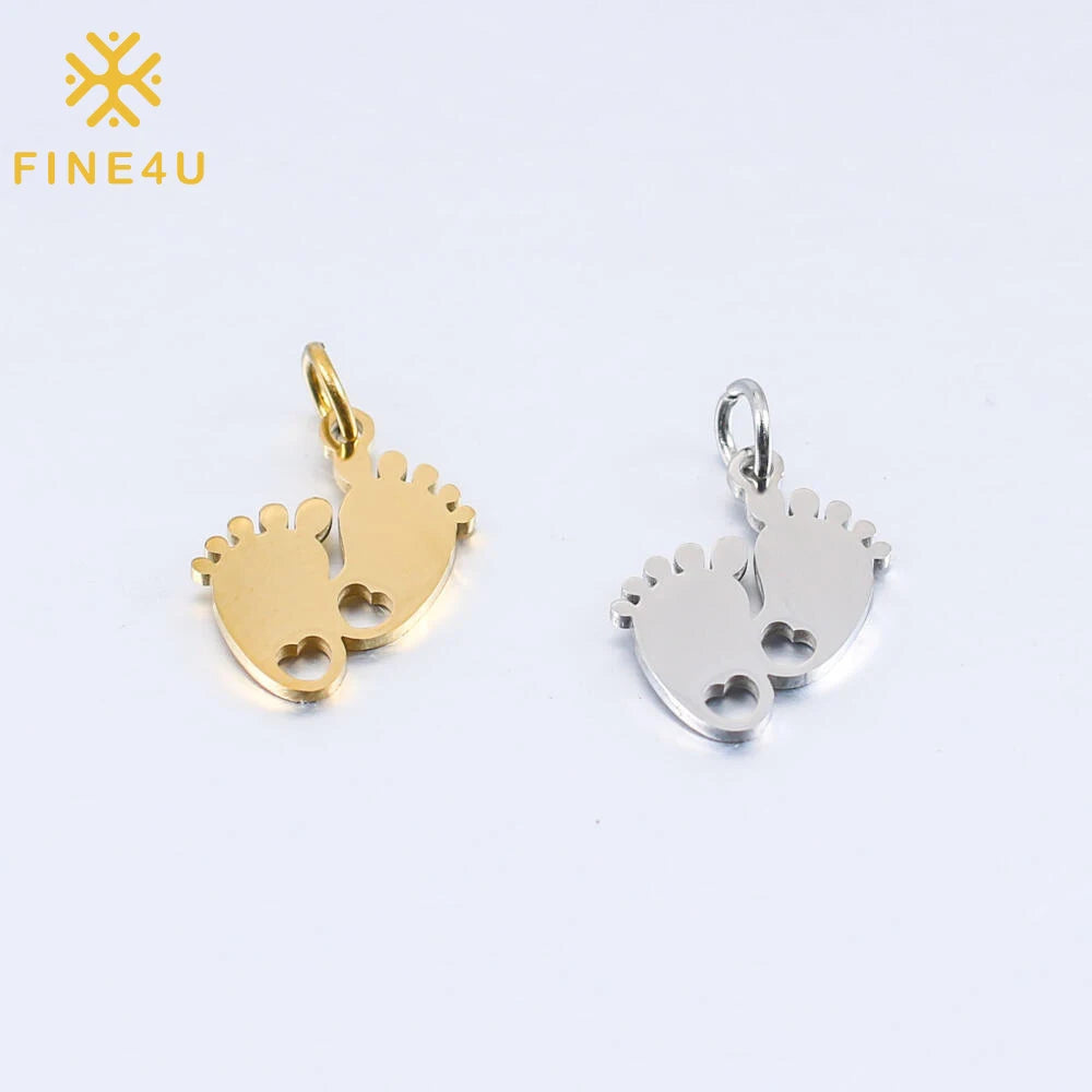 Little Feet Shaped Charm Waterproof Stainless Steel Accessories DIY Jewelry Make Necklace Bracelet Earrings Little Feet Pendant