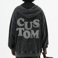 Custom Oversized 350g Cotton Polyester Zip-up Distressed Vintage Hoodie for Men for Puff Print Drop Shoulder Hooded Sweatshirt