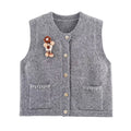 ZATRHMBM autumn women's clothing 2025 new fashion flower knitted vest vest retro round neck sleeveless chic ladies vest top