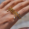 J&D Modern Minimalist 18K Gold Stainless Steel Zircon Ring with Multiple Rings for Women