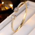 Resoul Square Emerald Cut Open Zircon Cuff Bangle Delicate Silver Plated Fine Bracelets & Bangles Women Daily Wear Party MegaBDM