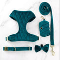No Pull Dog Harness Adjustable Comfort Velvet Fabric Custom Dog Harness Set With Match Collar Bow Tie