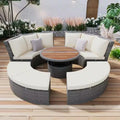 Villa Outdoor Sofas Hotel Garden Sets Resort Patio Courtyard Sofa Set Braided Rope Rattan Round Sofa Patio Outdoor Furniture Set