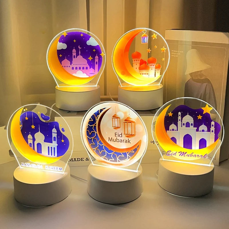USB Operate LED 3D Night Light EID Mubarak Table Decor Ornaments Islamic Muslim Ramadan Decoration for Home 2024 Eid Al-Fitr Aid