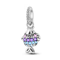 Silver Fashion Swimming Fish Pendant Beads Charms With Zircon Classic Jewelry Parties Silver Plated