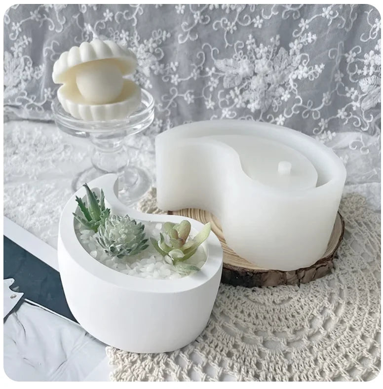 Tai Chi Yin Yang Flower Pot Silicone Mold Epoxy Resin Succulent Clay Concrete Planter Mould